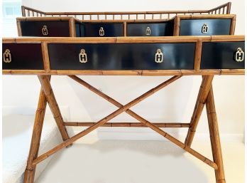 Vintage Bamboo And Lacquer With Brass Accents Made In Phillipines Desk