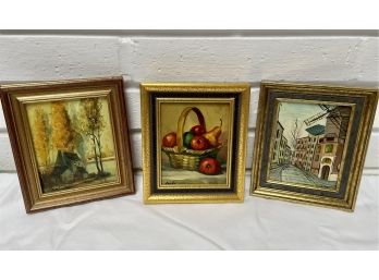 Small Art Hand Painted Painted On Board And Framed (Set Of 3)
