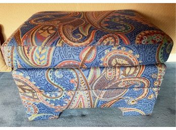 Paisley Blue And Orange Upholstered Ottoman