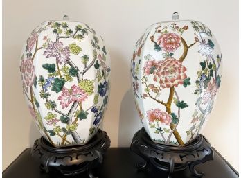 Asian Ginger Jars On Stands (Pair)