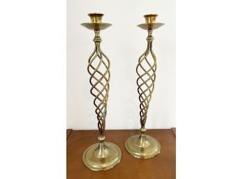 Brass Spiral Candlestick Holders 16-inch H