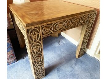 Vintage Modern Square Heavy Side End Table With Carved Leg Design And Beautiful Top