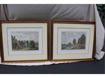 2 English Prints Group 1 'Broome In Kent' & 'Hare Hall In Essex' By Thomas Day