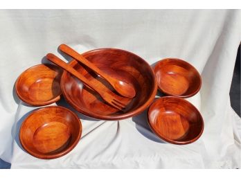 Gorgeous Wooden Bowl Set With Large Salad Bowl 4 Personal Bowls And Wooden Utensils