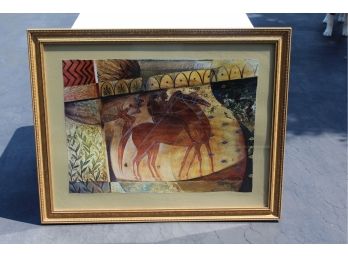 Large High-End Framed Multi-media Print With Ancient Greek Figures On Horseback