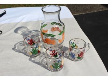 Cool Anchor Hocker OJ Decanter And 3 Glass Mugs