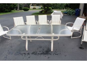 Winston Outdoor Glass Top Table With 6 Chairs And 2 Chaise Lounges