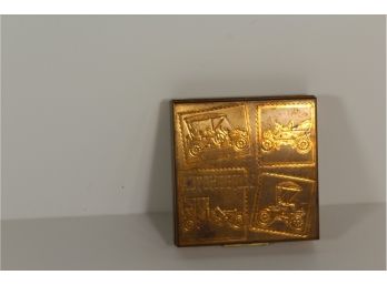 Vintage 'Zell Fifth Avenue' Powder Compact With Mirror With Engraved Automobiles Cars 1930s-1950s