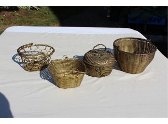 4 Vintage & Antique Woven Wire Baskets