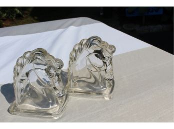 Beautiful Pair Of Art Deco Federal Glass Horsehead Bookends