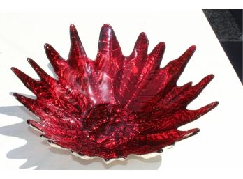 Large Red Glass 'leaf' Bowl