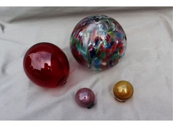 4 Glass Spheres Hand Blown -  1 Very Exceptional One