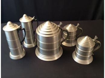 Apex Aluminum Tankard Ice Bucket With 4 Glass Bottom Tankard Mugs