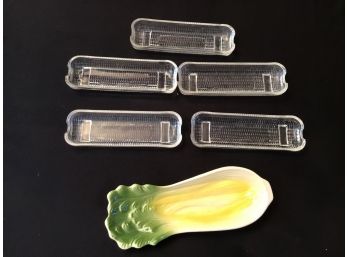 Vintage Cardinal Celery Dish And 5 Glass Corn Servers