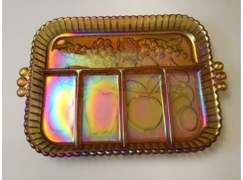 Iridescent Gold Carnival Glass Relish Tray Indiana Glass