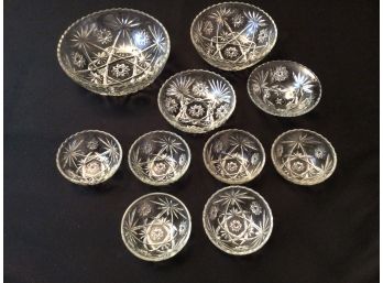 Anchor Hocking EAPC Early American Prescut Lot 10 Bowls Including Candy Bowl Salad Set