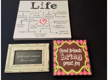 Lot Of 3 Wall Decor Signs Life Friends Very Good