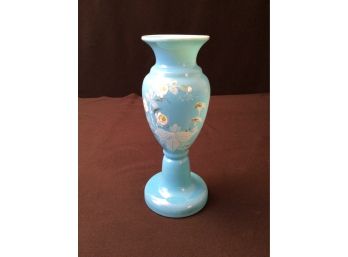 Antique Mouth Blown Aqua Bristol Glass Vase