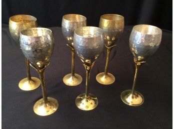 Set Of 6 Brass And Silverplate Goblets