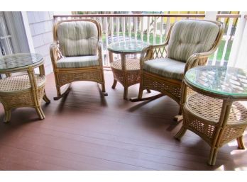 Mid Century Rattan Patio Set - Rockers & Tables