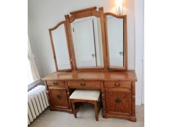 Pine Vanity, Triple Mirror & Bench