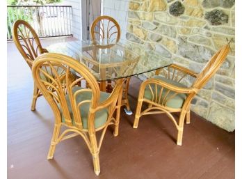 Mid-Century Rattan Patio Set - Table & Chairs