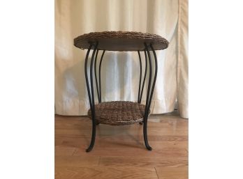 Round Natural Wicker Side Table With Iron Base