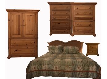 Beautiful Five Piece Pine Bedroom Set, Bedding Included