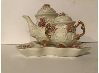 Floral And Gold Trim Tea Pot Set