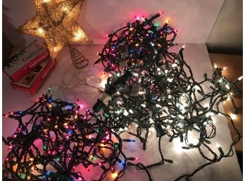 Christmas Lights And Tub Of Ornaments