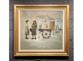 Vintage Leonard Creo Abstract Street Scene Oil On Canvas