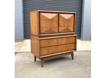 Mid Century Walnut Diamond Front Tallboy Dresser By United Furniture