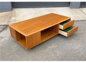 Vintage Danish Modern Sannemann Teak Coffee Table With Storage And Casters