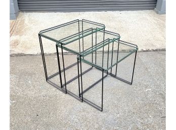 Set Of 3 Max Sauze Designed Metal And Glass Top Nesting Tables