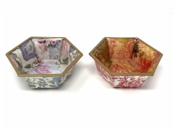 Pair Of Vintage Decoupage Faceted Bowls