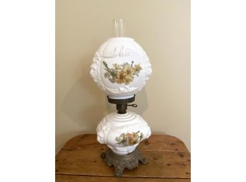 Vintage Milk Glass Hurricane Table Lamp