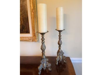 Pair Of Ornate Pillar Candle Holders