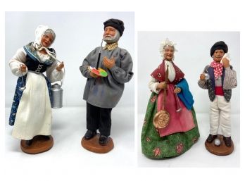 Maryse Di Landro France Vintage Old Provencal Santons Carved Clay Statues, Artist Signed