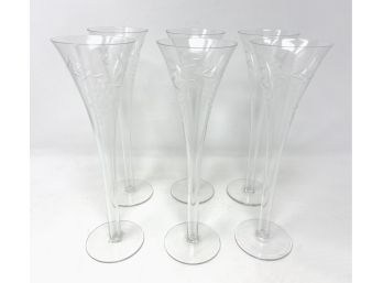 Vintage Etched Grape Motif Champagne Flutes