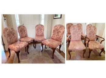 Vintage Queen Anne Upholstered Dining Chairs- 4 Side, 2 End