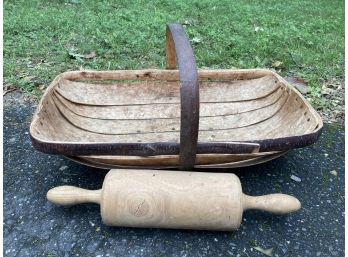 Garden Harvesting Basket And Wooden Rolling Pin