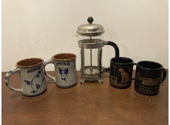 Coffee Press And Coffee Mugs