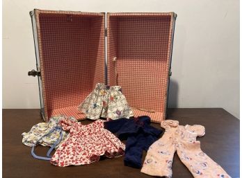 Vintage Doll Trunk/case With A Few Outfits