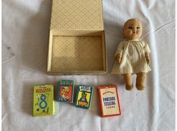 Antique Vintage Doll And Card Games