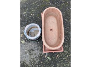 Long Oval Shaped Terracotta Planter And One Hand Painted Pot With Trays