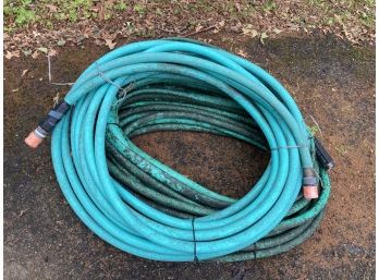 Two Garden Hoses - One Teal And One Black Speckled