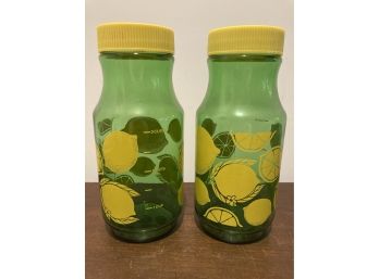 Two Green And Yellow Lemonade Jugs