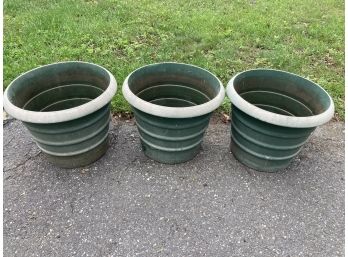 Three Large Green Plastic Pots