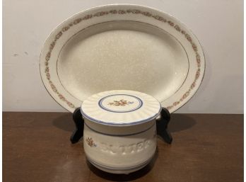 Butter Crock And Oval Platter