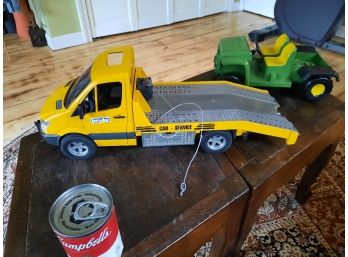 Bruder Flatbed Tow Truck And Ertl John Deere Utility Cart